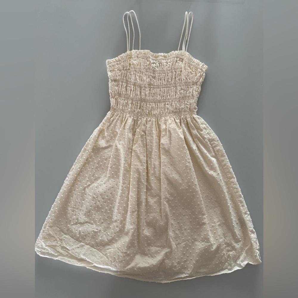 H&M Smocked Bodice Cotton Dress - Cream Color - Size Medium - New Without Tags